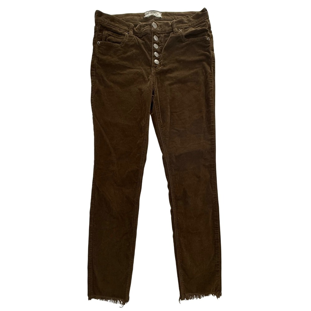Free People Reagan Walnut Brown Corduroy Skinny Pants Button Fly Size 28 W407